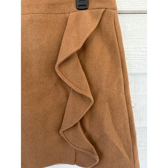J.Crew Mercantile Camel Ruffle Mini Skirt Womens Size 4 Wool Blend Fall Winter - Picture 5 of 7